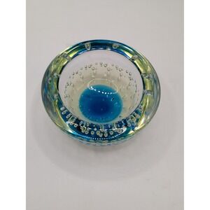 Vintage Uranium Glass Ashtray Bullicante Controlled Bubble Green Glow Dish